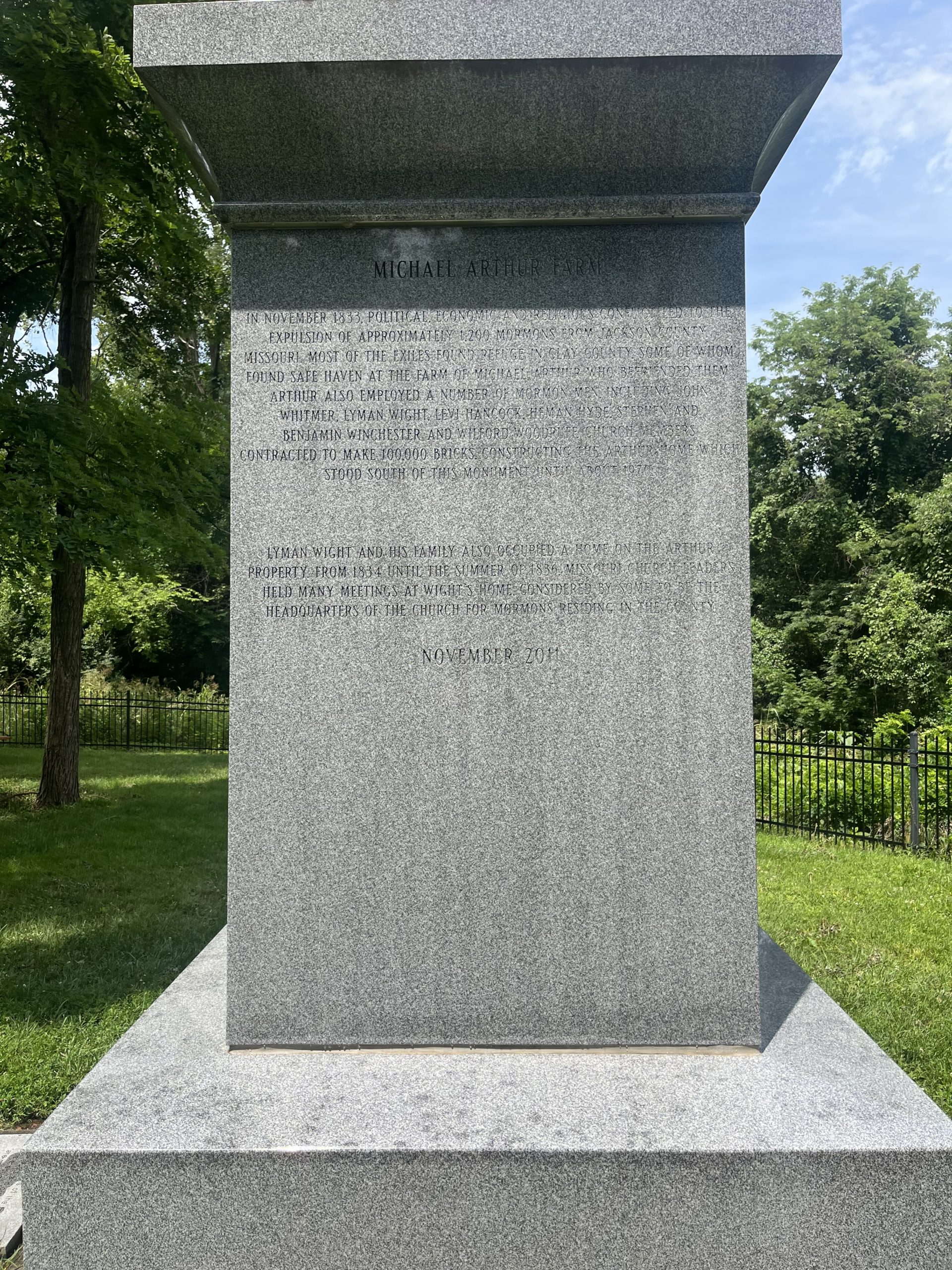 8 Witnesses Monument in Liberty Missouri LDS